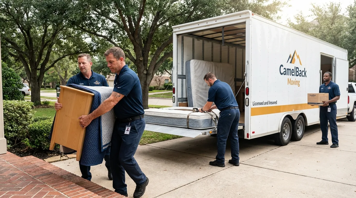Crew loading residential truck for cross-state move from Redwood Valley, CA