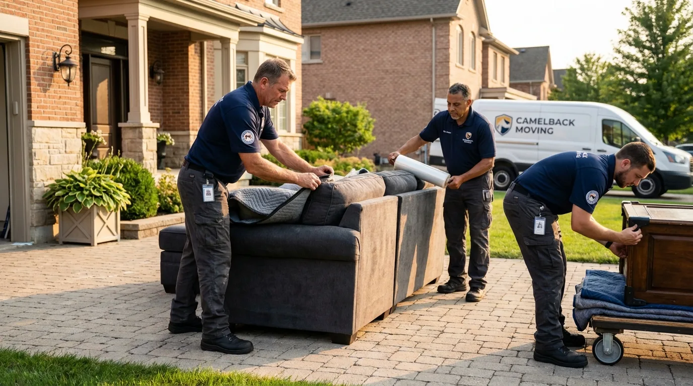Large estate moving crew wrapping furniture in Redwood Valley, CA