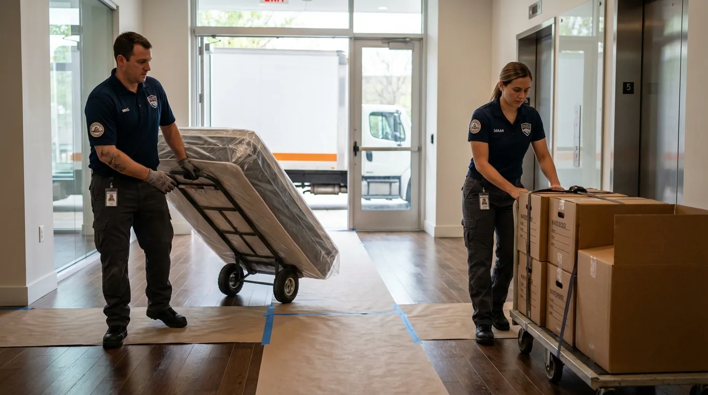 Professional apartment movers loading elevator in Redwood Valley, CA