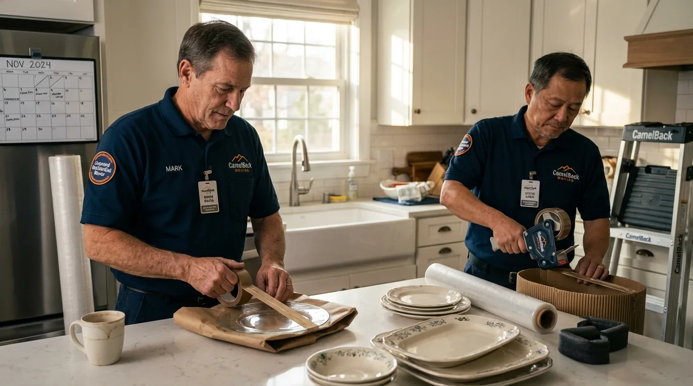 Professional crew packing kitchen dishware in Redwood Valley, CA